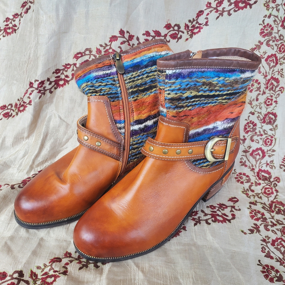 Elite By Corky's "ARREY" Women Brown Leather Southwestern Ankle Boots